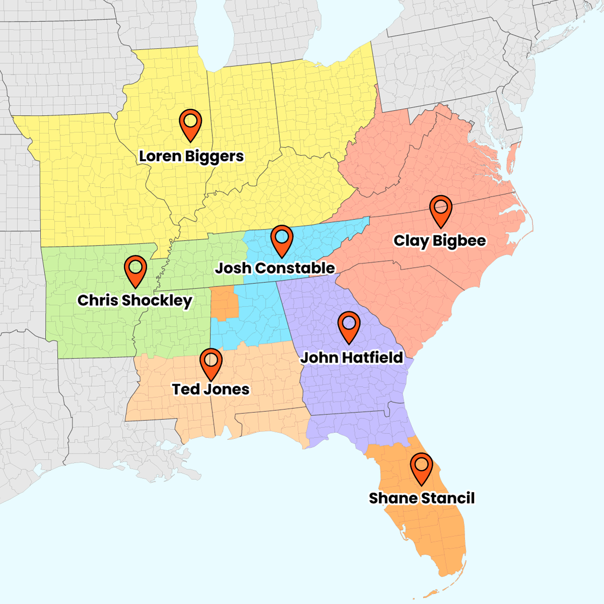 Bigbee Steel Buildings - District Managers Map